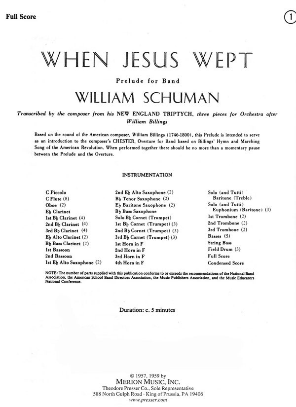 When Jesus Wept (Mvt.2 from 'New England Triptych') - klik hier