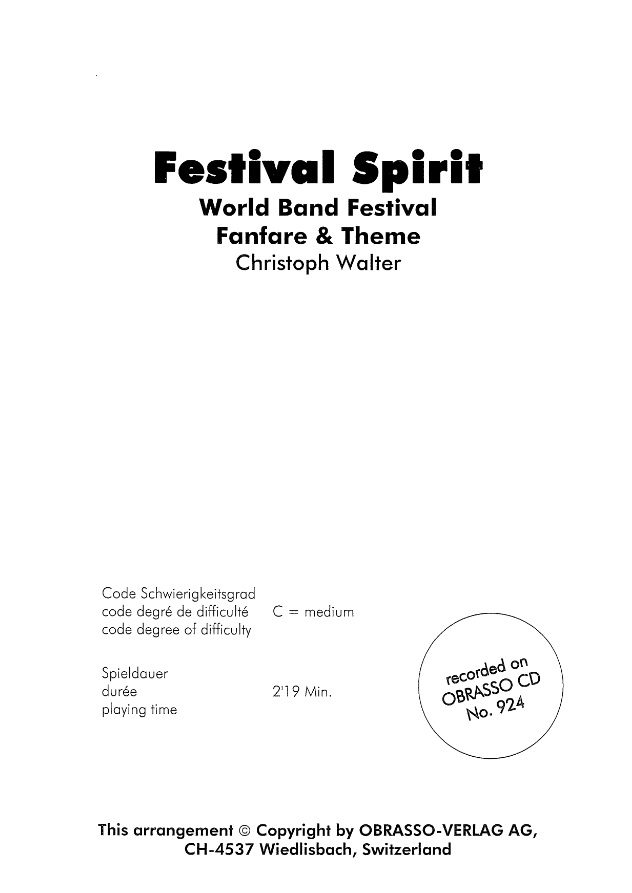 Festival Spirit (World Band Festival Fanfare & Theme) - klik hier