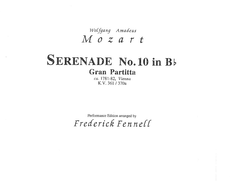 Serenade #10 in B-flat (Gran Partita) - klik hier