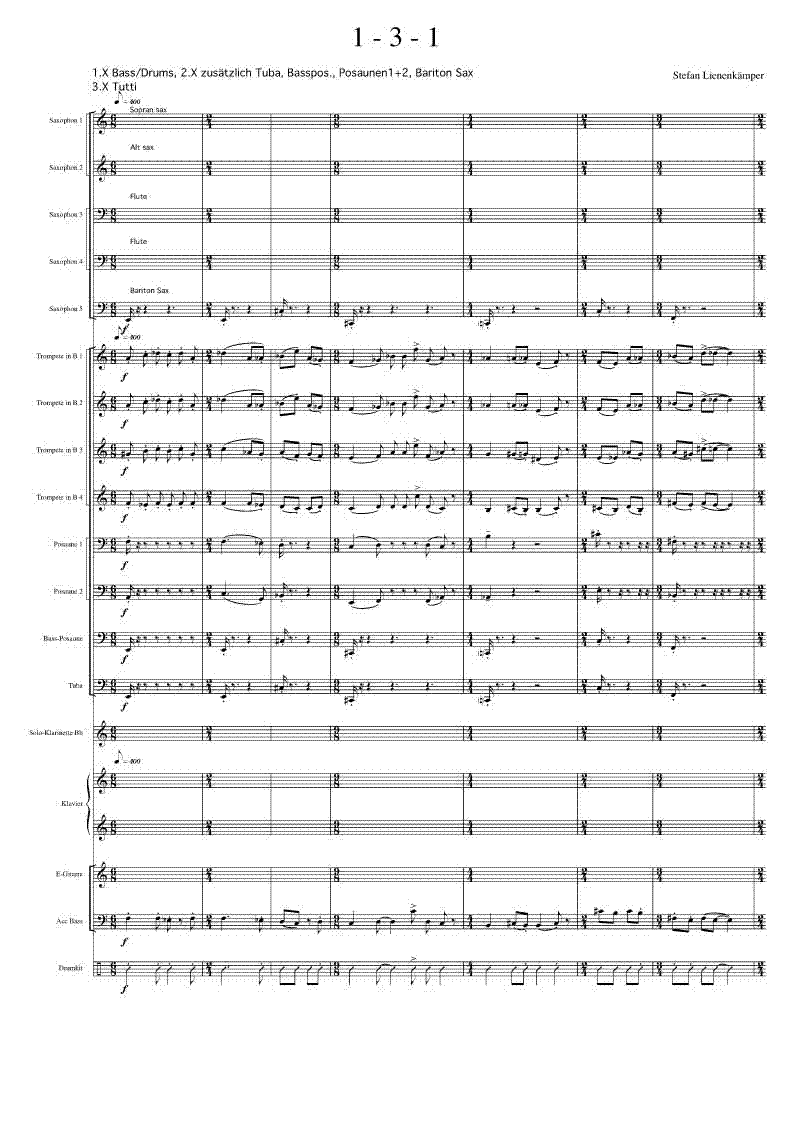 1-3-1 für Klarinette und Bigband - Muzieknotatie-voorbeeld