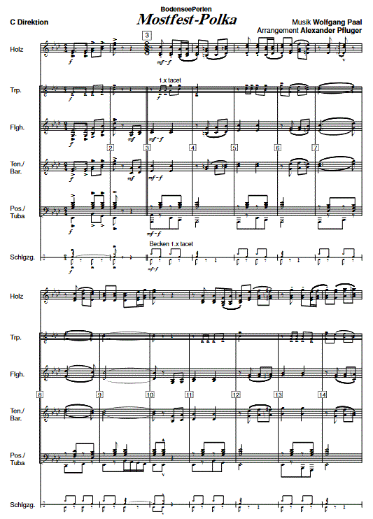 Mostfest-Polka - Muzieknotatie-voorbeeld