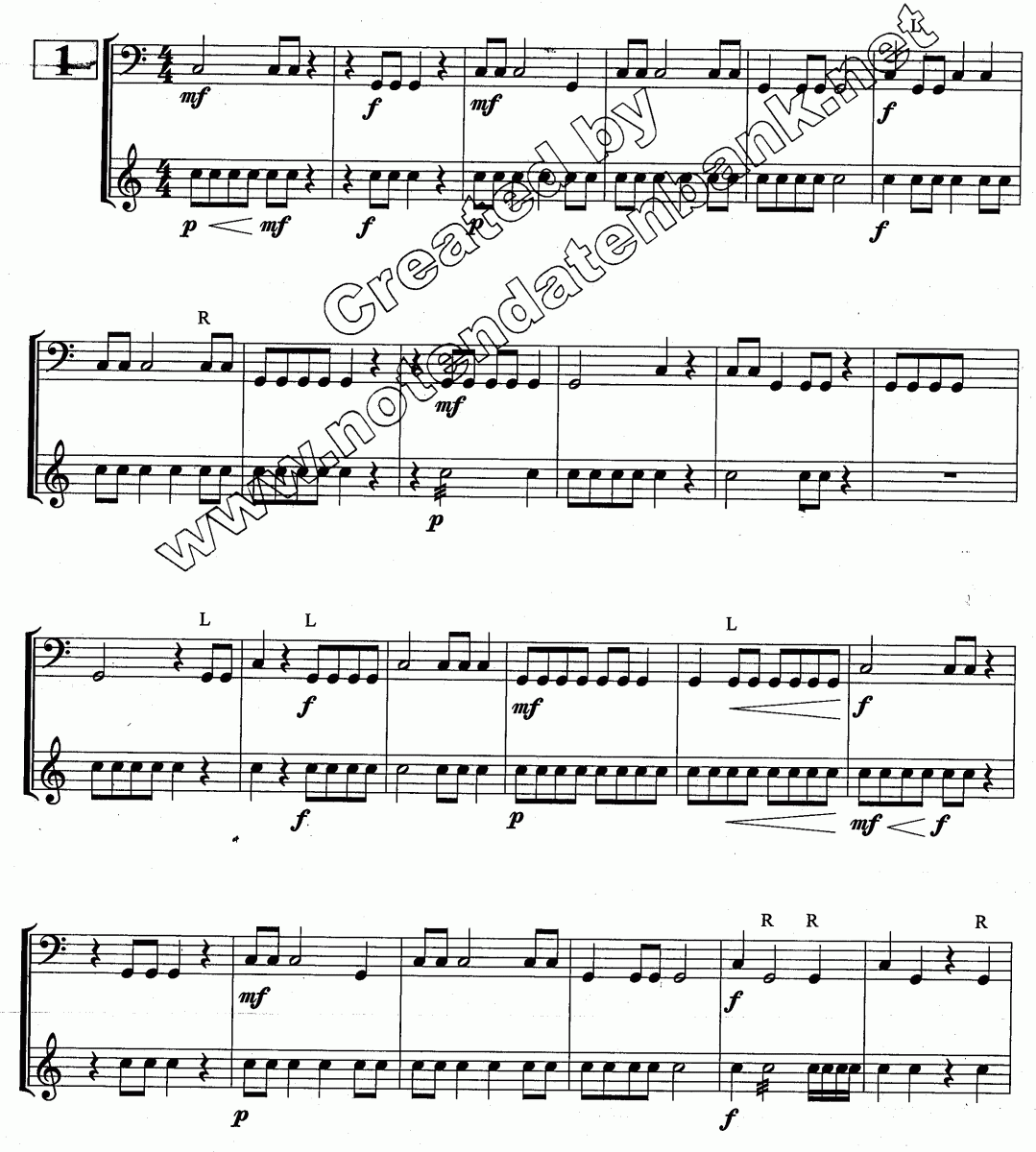 Duette für Pauken und Kleine Trommel - Muzieknotatie-voorbeeld