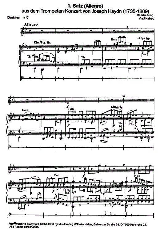 1. Satz 'Allegro' aus dem Trompetenkonzert - Muzieknotatie-voorbeeld