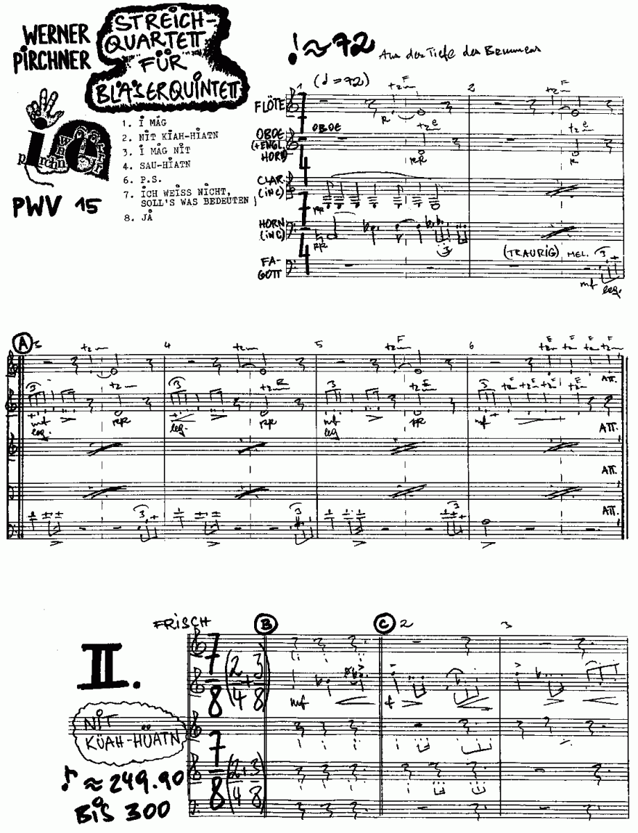 'Streich'-Quartett für Bläserquintett - Muzieknotatie-voorbeeld