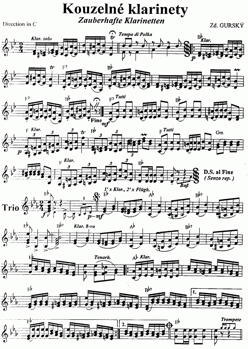 Kouzelne Klarinety (Zauberhafte Klarinetten) - Muzieknotatie-voorbeeld
